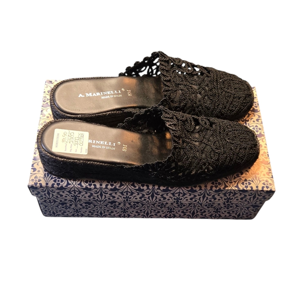 Vintage A. Marinelli Kape Black Random Weave Slip On Wedge Heels Size 8M